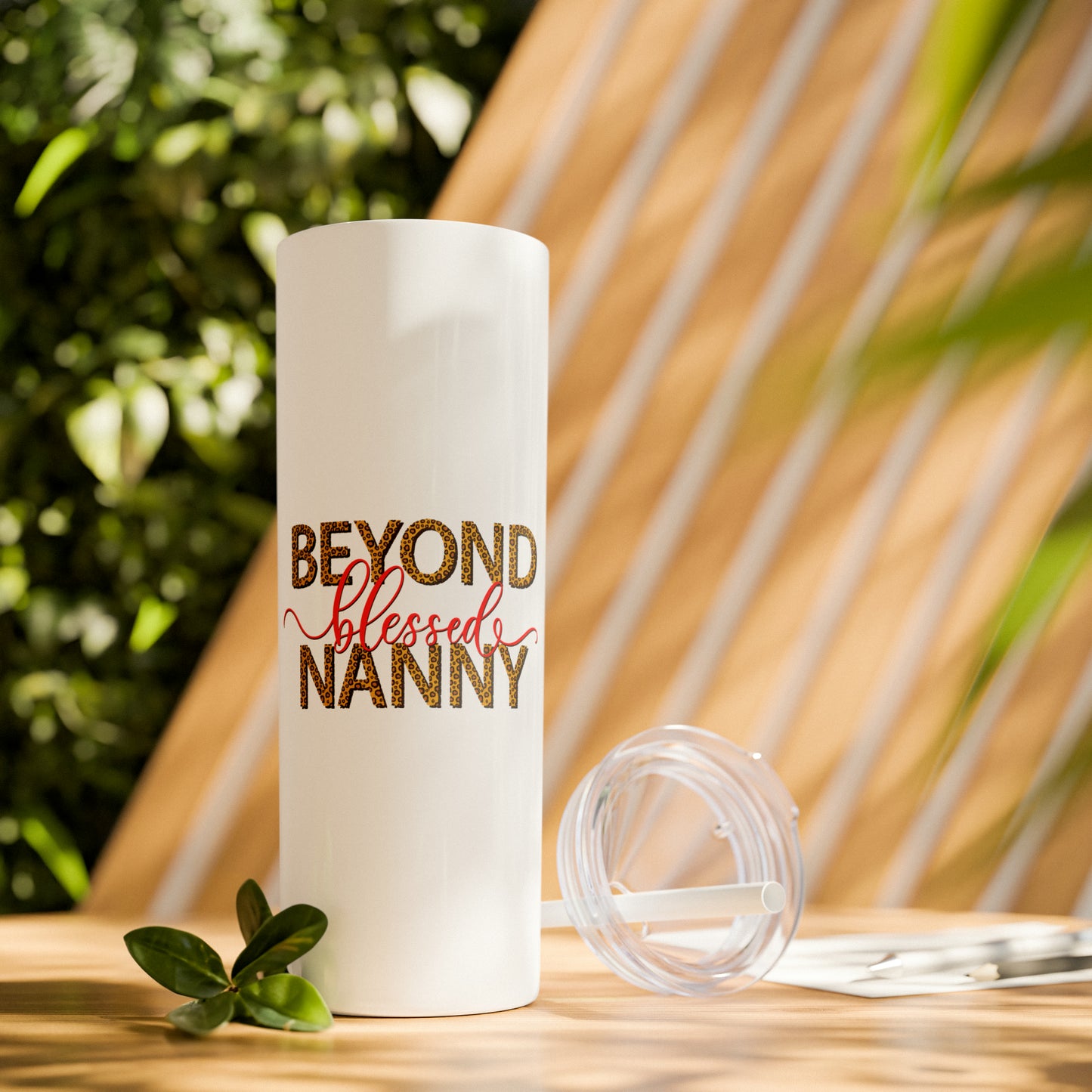 Beyond Blessed Nanny - Red - Skinny Tumbler with Straw, 20oz