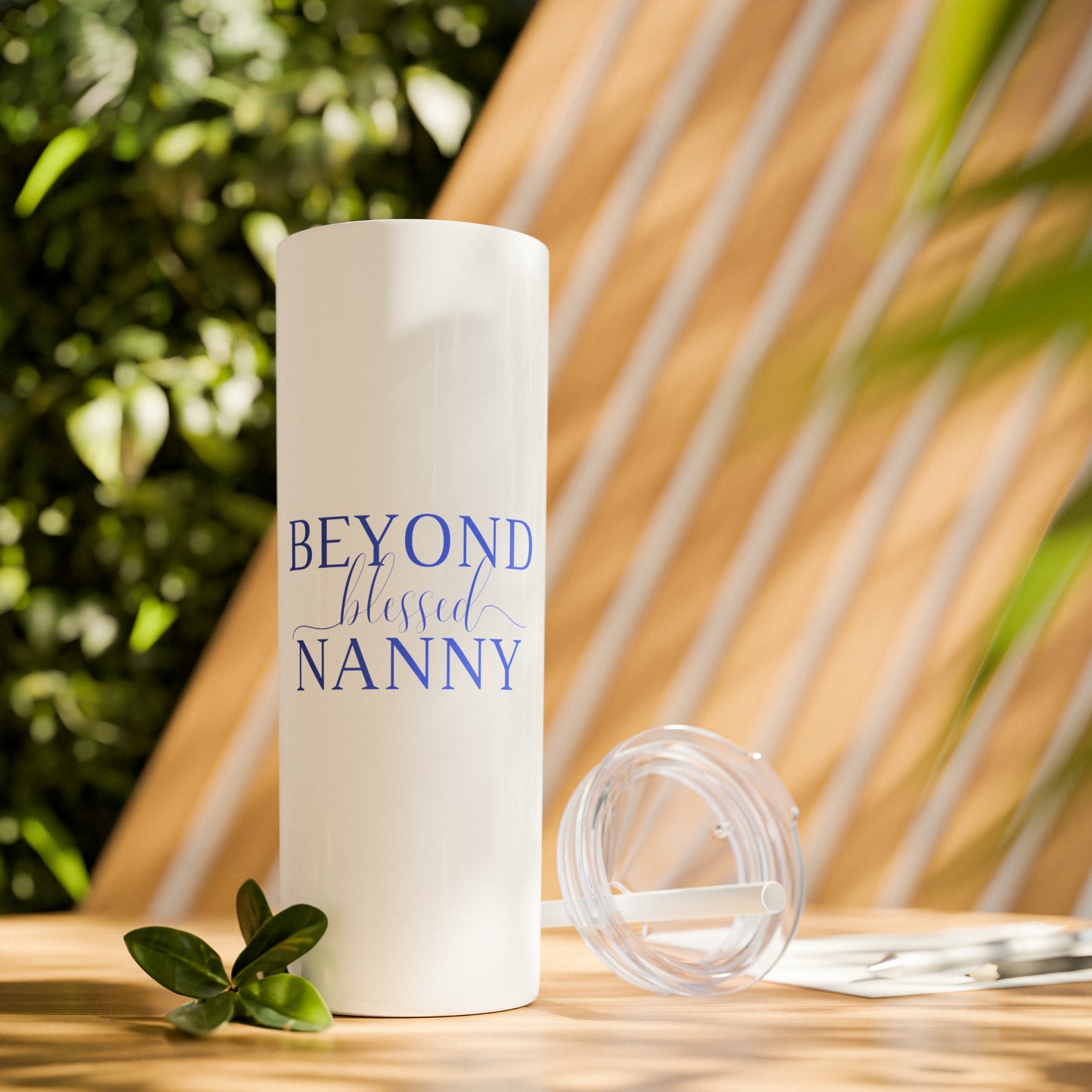 Beyond Blessed Nanny - Plain Skinny Tumbler with Straw, 20oz - Royal Blue
