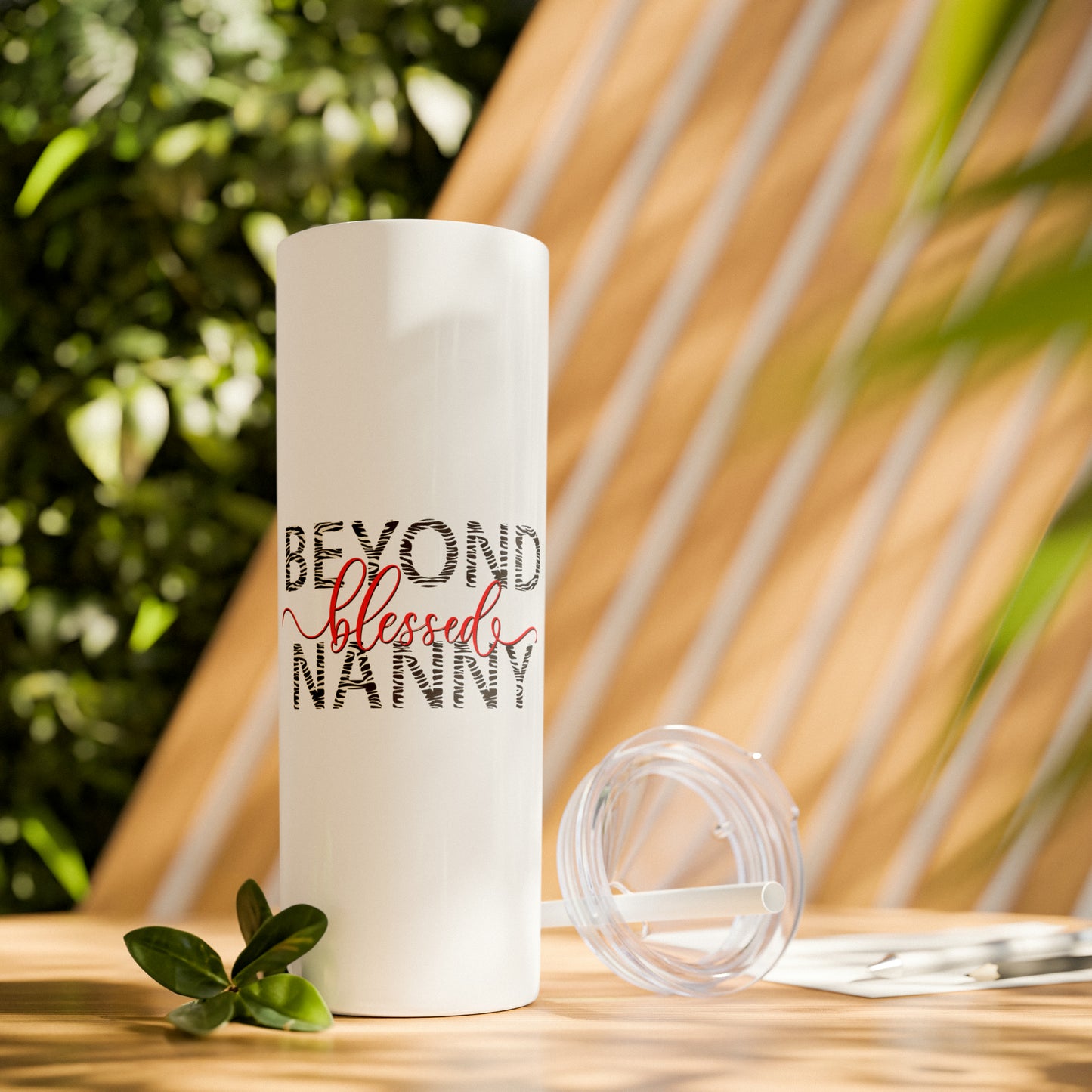 Beyond Blessed Nanny - Zebra Print -Skinny Tumbler with Straw, 20oz
