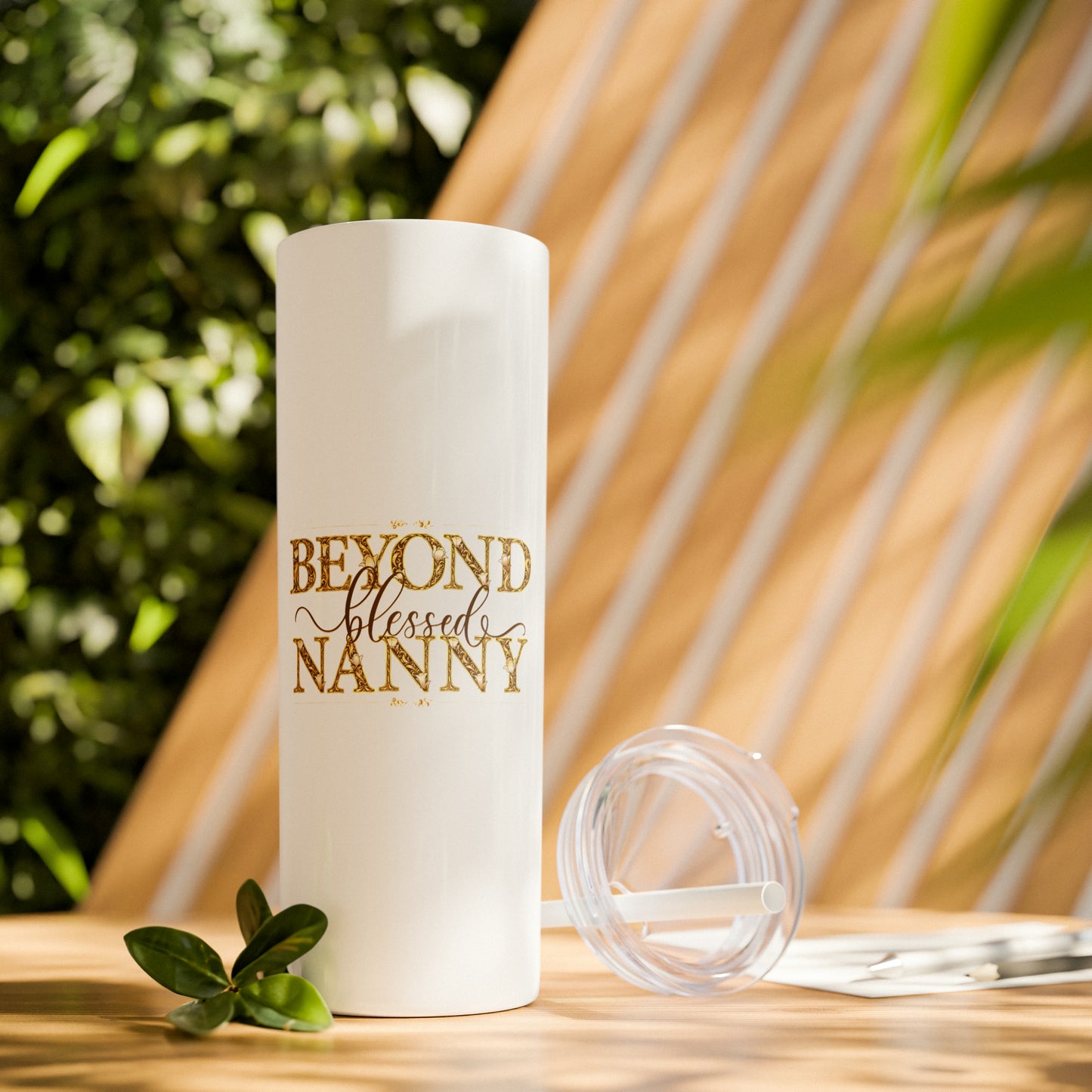 Beyond Blessed Nanny - Brown - Skinny Tumbler with Straw, 20oz