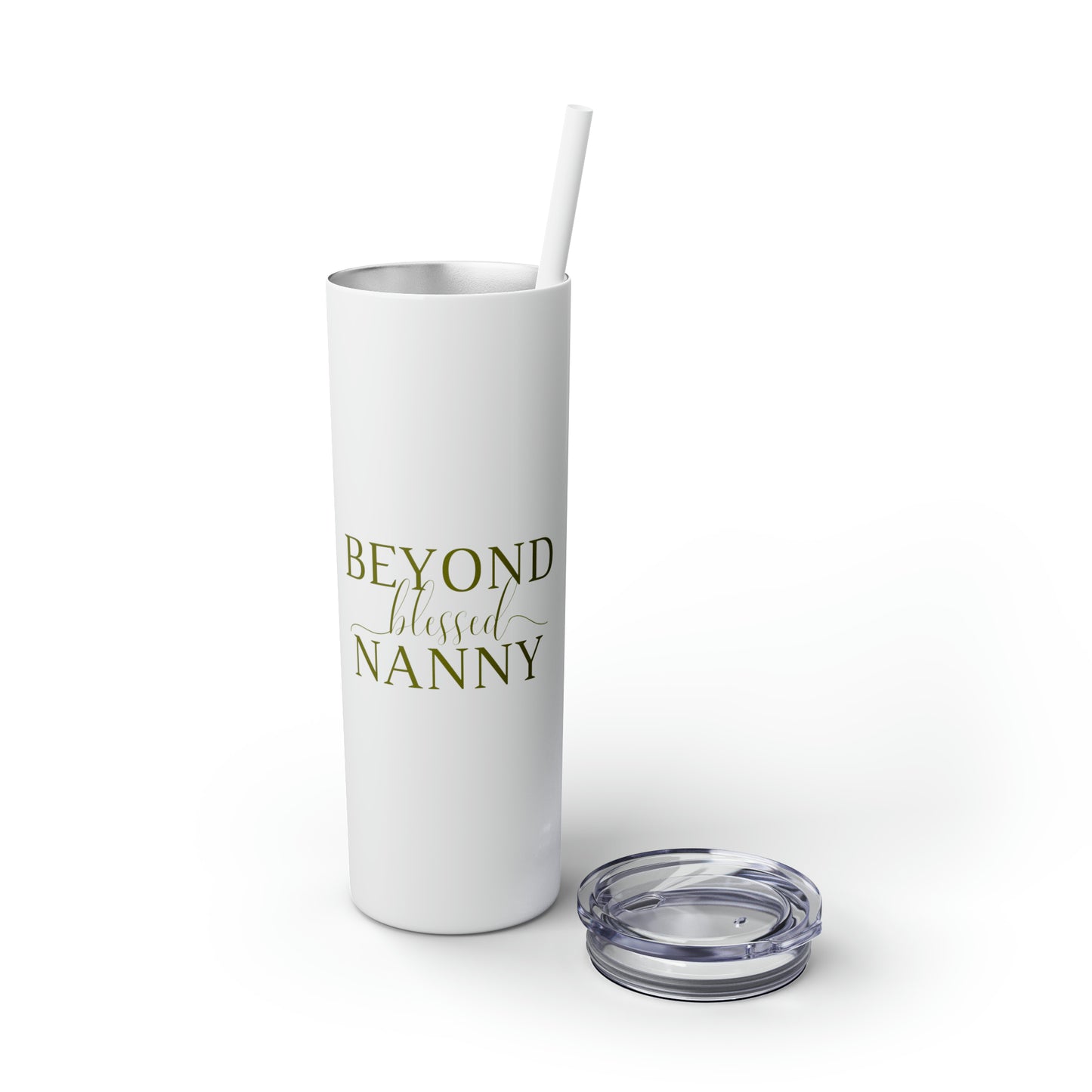 Beyond Blessed Nanny - Plain Skinny Tumbler with Straw, 20oz - Olive Green