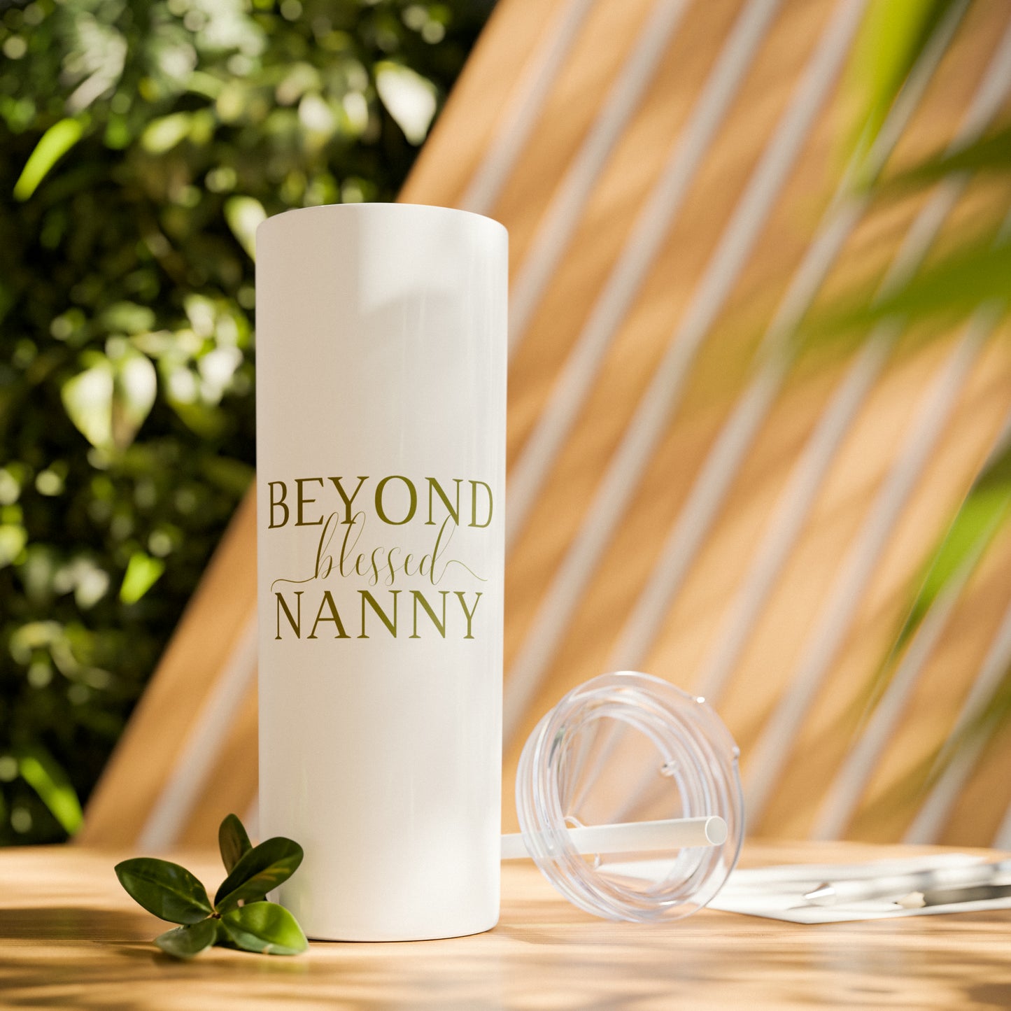 Beyond Blessed Nanny - Plain Skinny Tumbler with Straw, 20oz - Olive Green