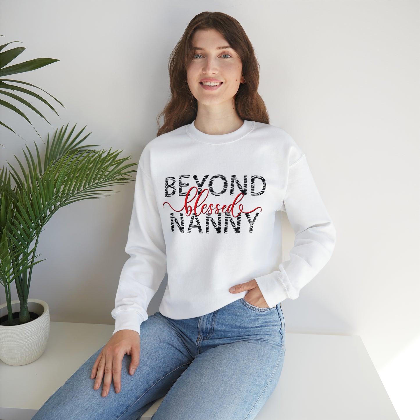 Beyond Blessed Nanny - Zebra Print - Crewneck Sweatshirt
