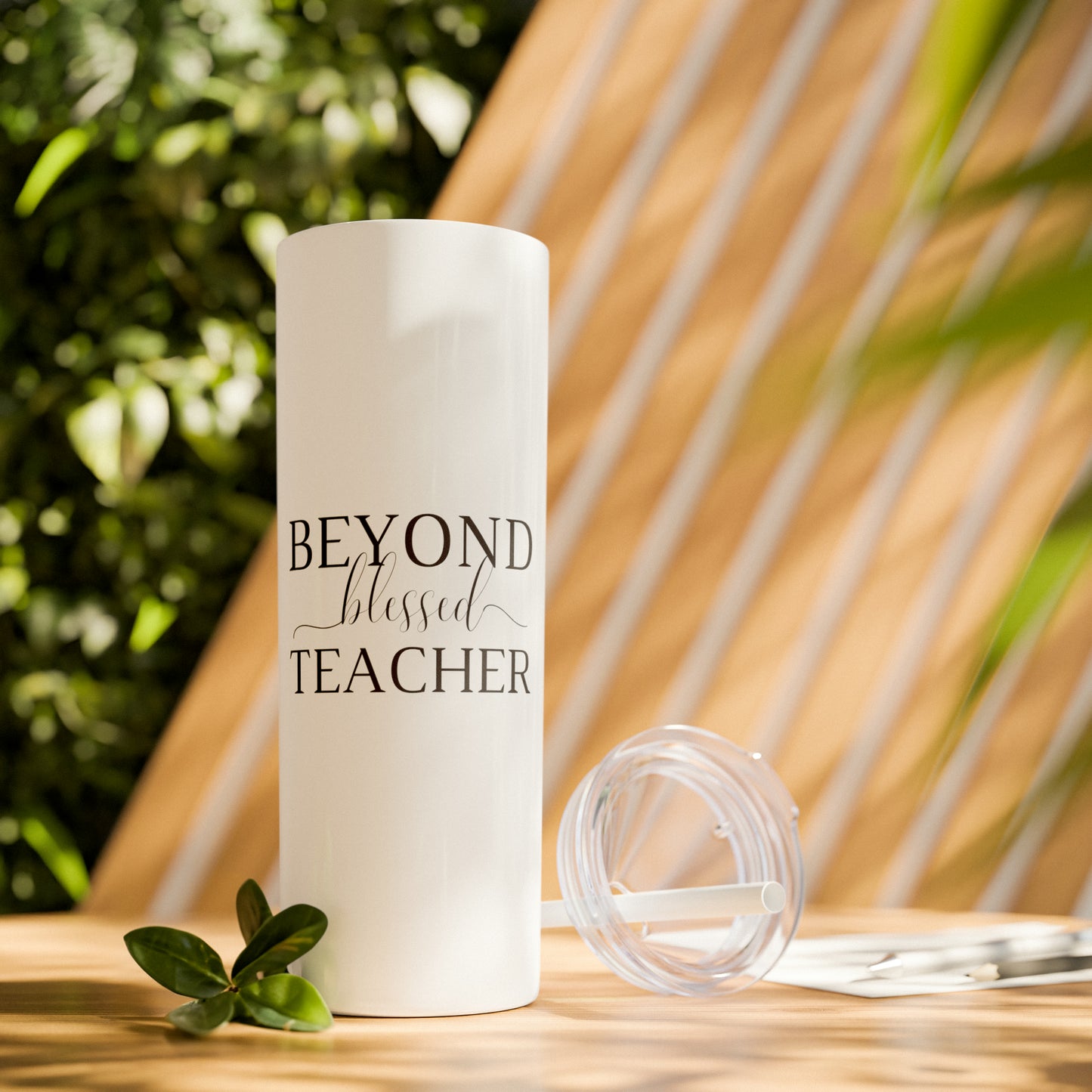 Beyond Blessed Teacher - Plain Skinny Tumbler with Straw, 20oz - Black