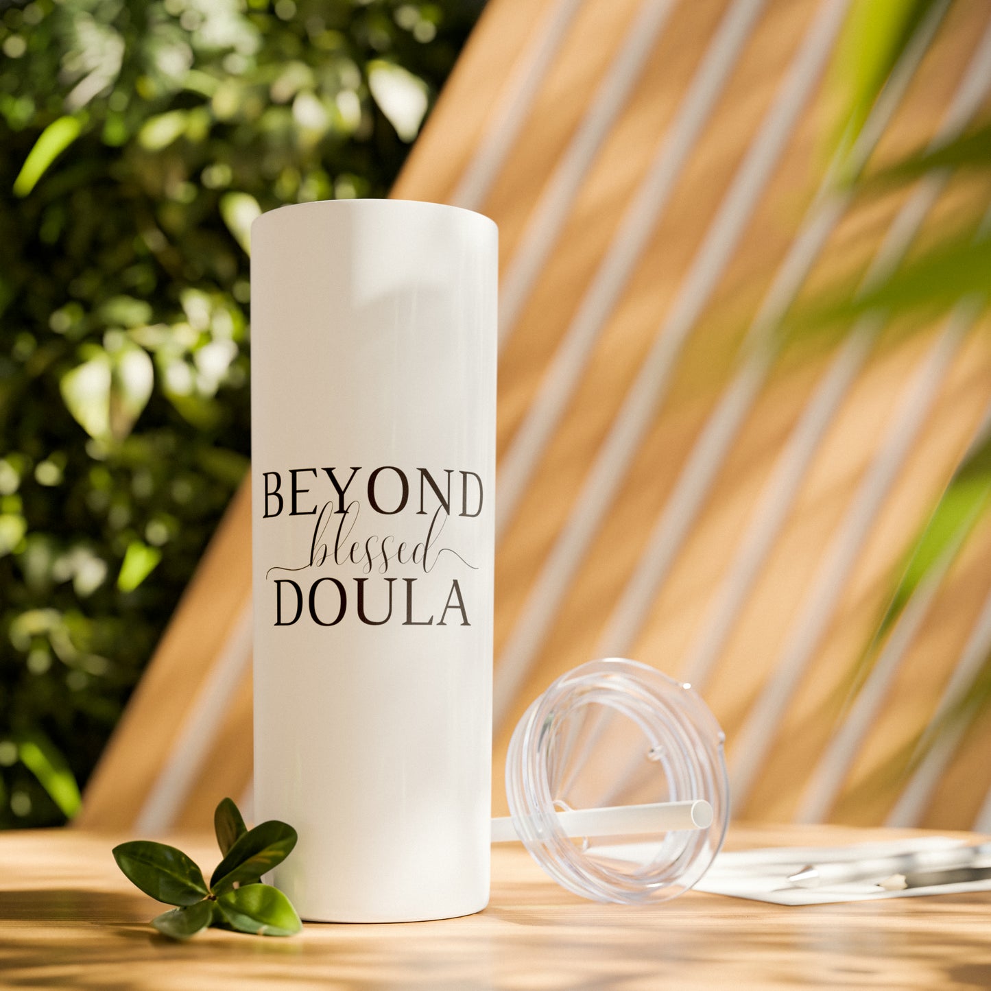 Beyond Blessed Doula - Plain Skinny Tumbler with Straw, 20oz - Black