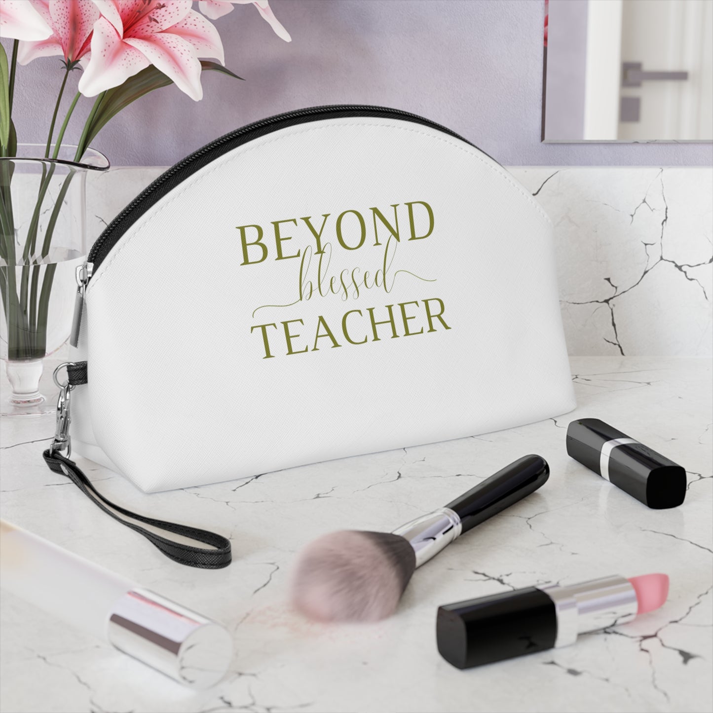 Beyond Blessed Teacher - Makeup Bag - Olive Green