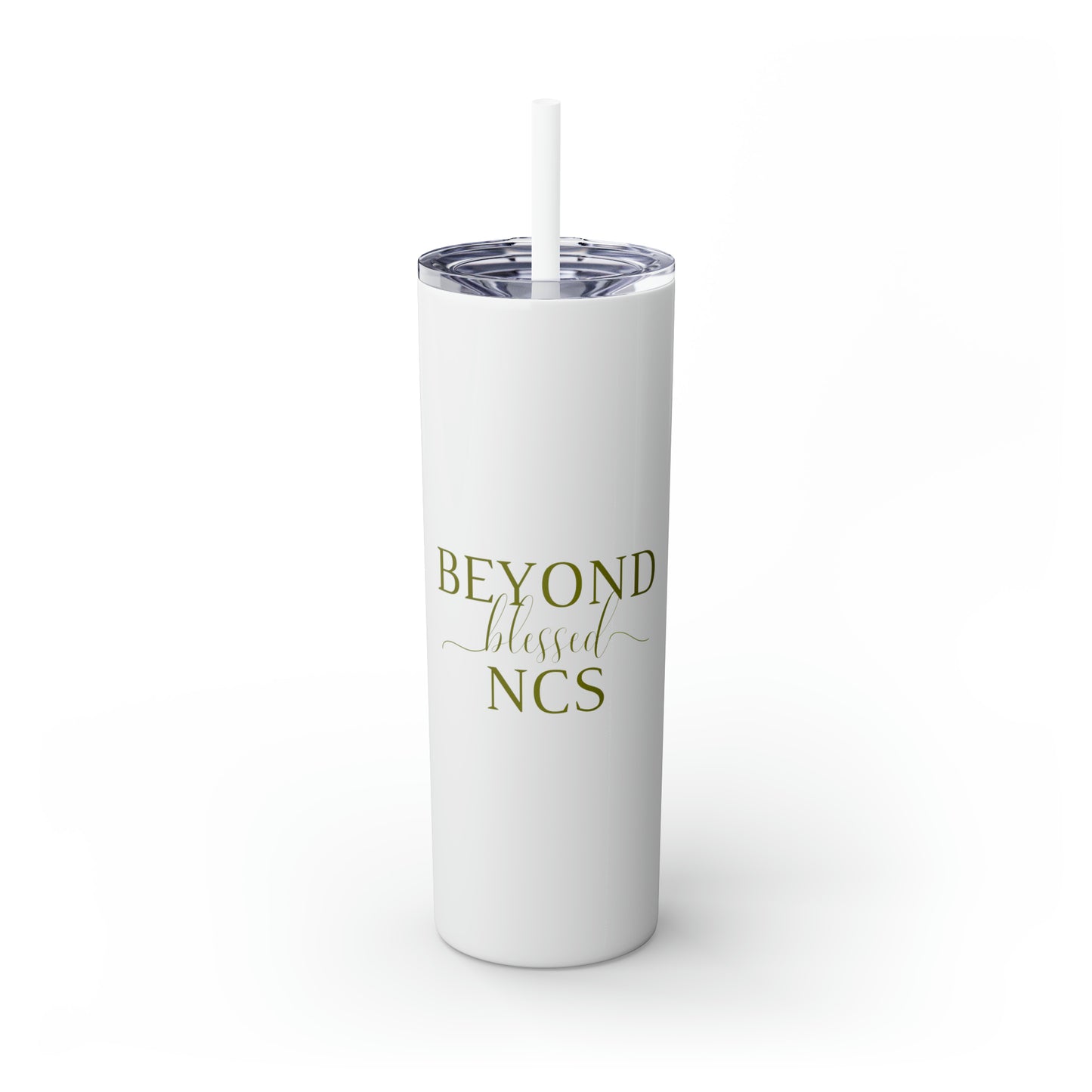 Beyond Blessed NCS - Plain Skinny Tumbler with Straw, 20oz - Olive Green