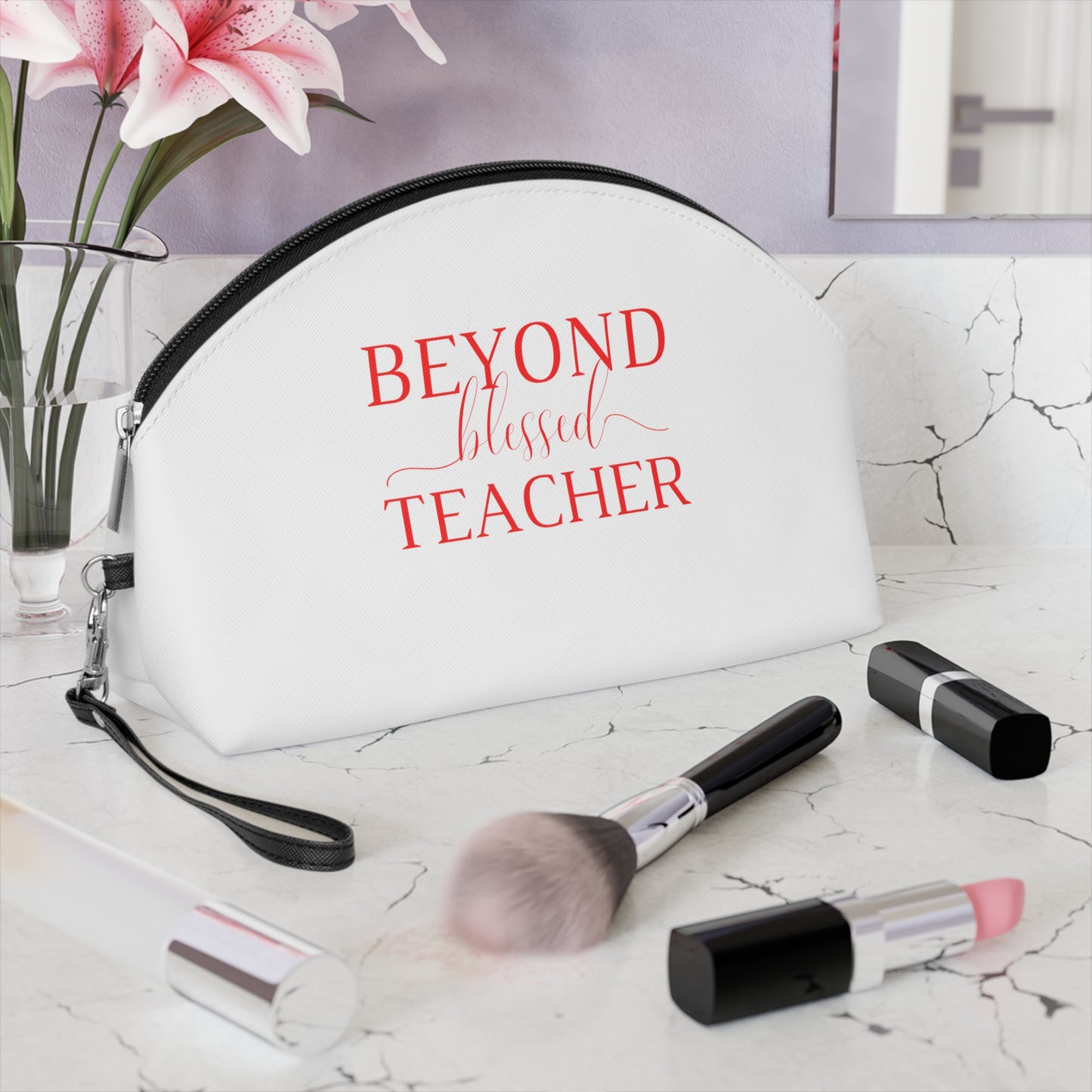 Beyond Blessed Teacher - Makeup Bag - Red