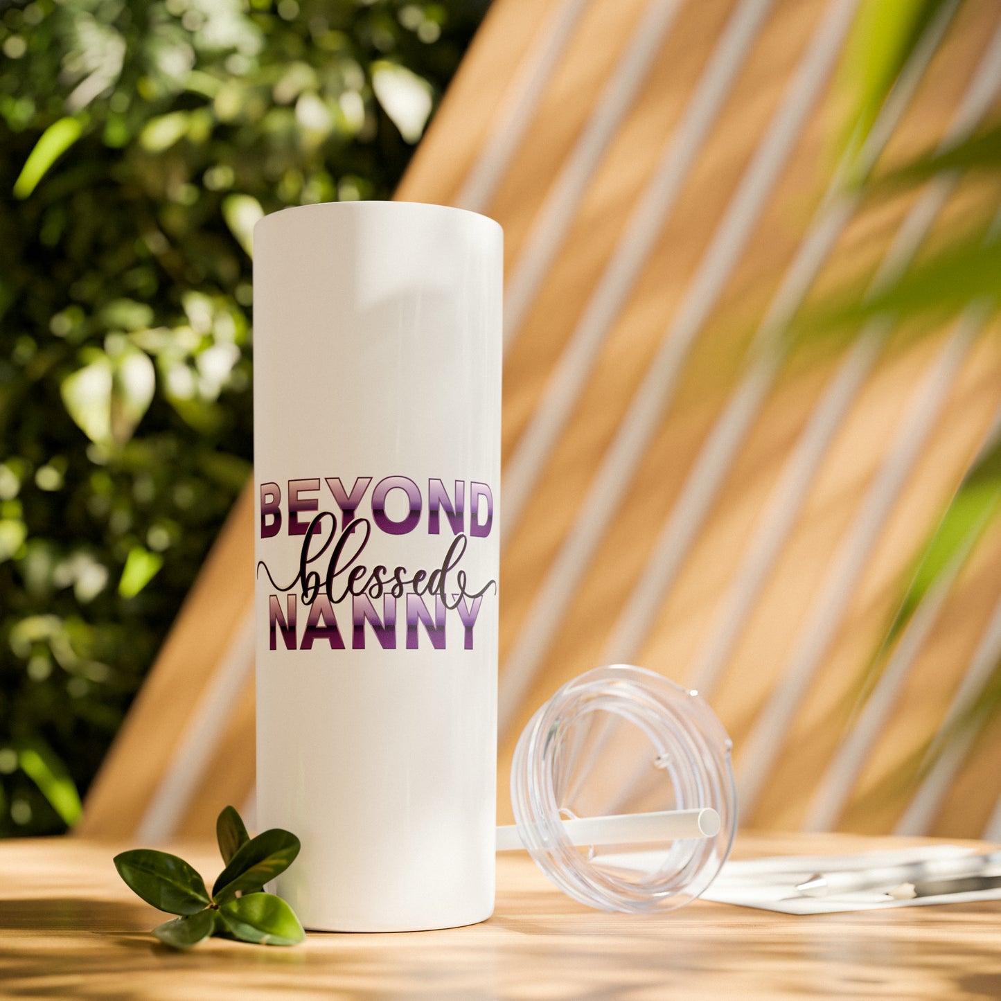 Beyond Blessed Nanny - Purple - Skinny Tumbler with Straw, 20oz