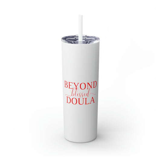 Beyond Blessed Doula - Plain Skinny Tumbler with Straw, 20oz - Red