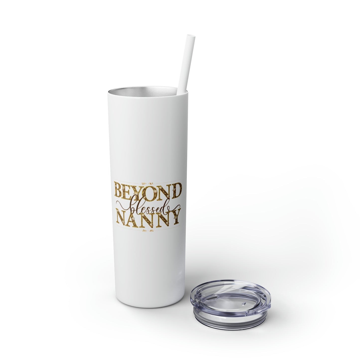 Beyond Blessed Nanny - Brown - Skinny Tumbler with Straw, 20oz