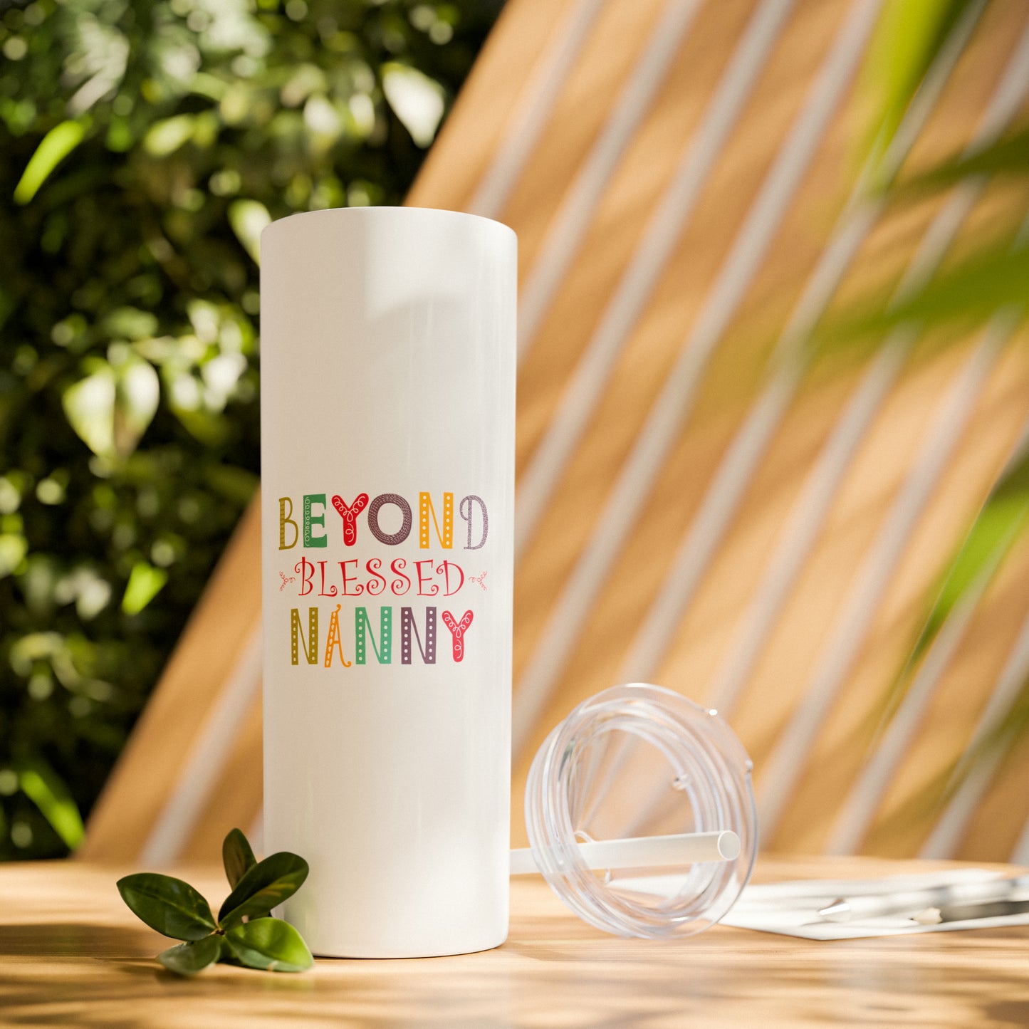 Beyond Blessed Nanny - Playful - Skinny Tumbler with Straw, 20oz