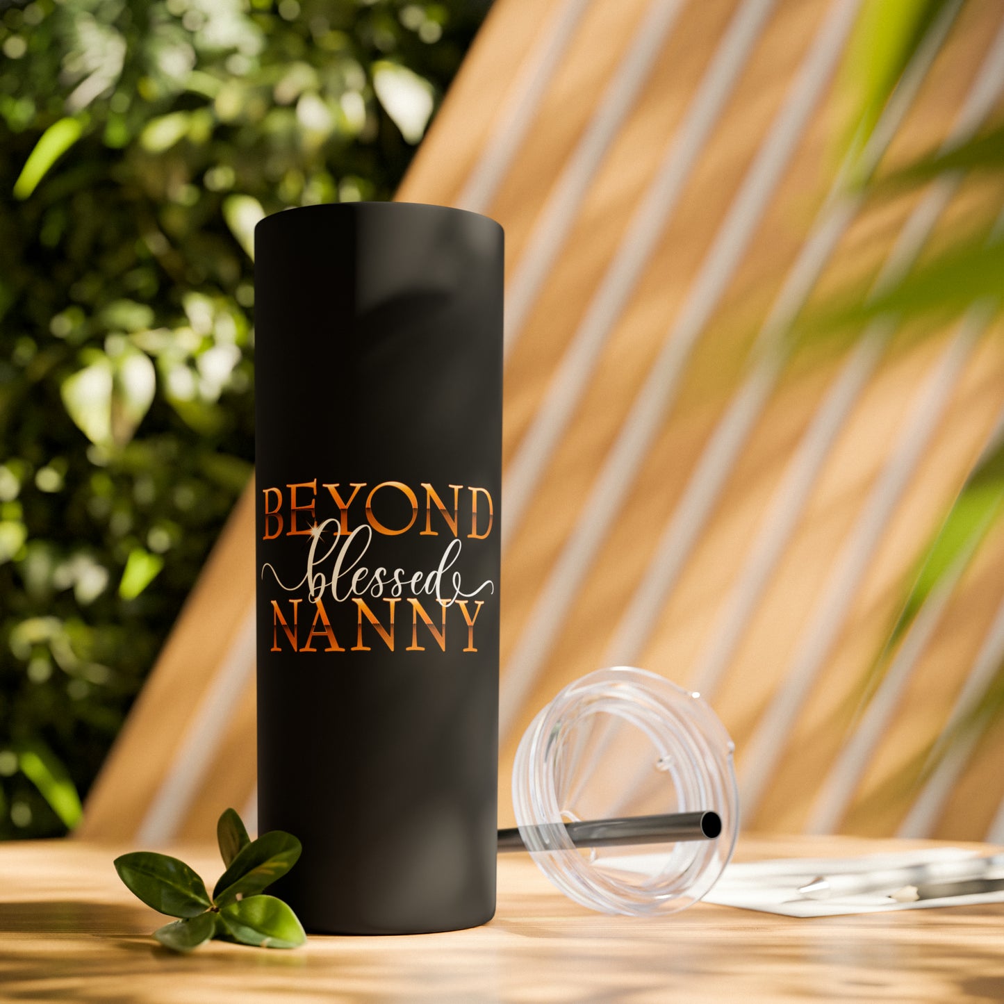 Beyond Blessed Nanny - White - Skinny Tumbler with Straw, 20oz